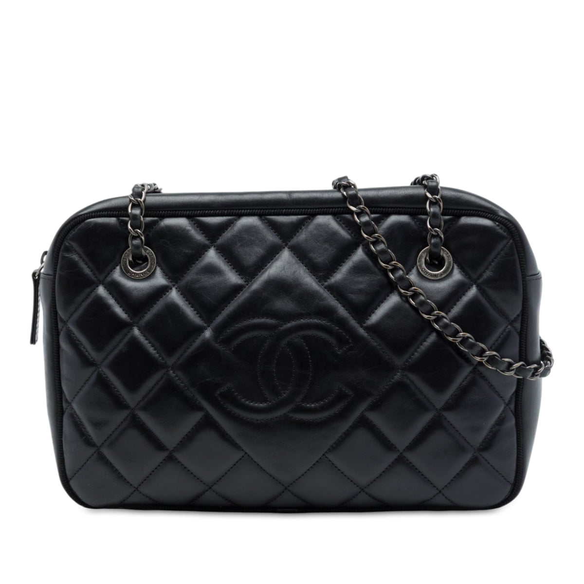 Chanel Large CC Diamond Quilted Calfskin Ballerine Camera Bag — Black