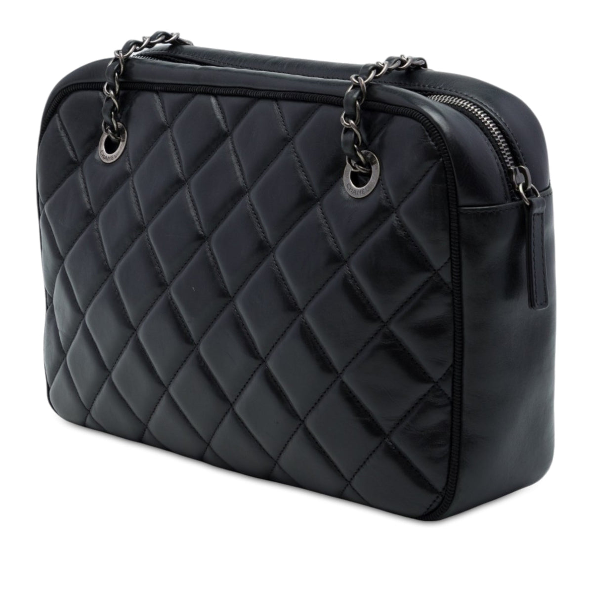 Chanel Large CC Diamond Quilted Calfskin Ballerine Camera Bag — Black
