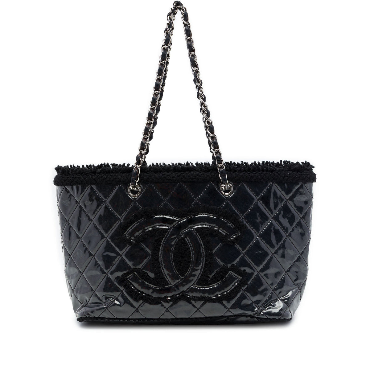 Chanel Small Quilted Tweed and PVC Funny Tote — Black