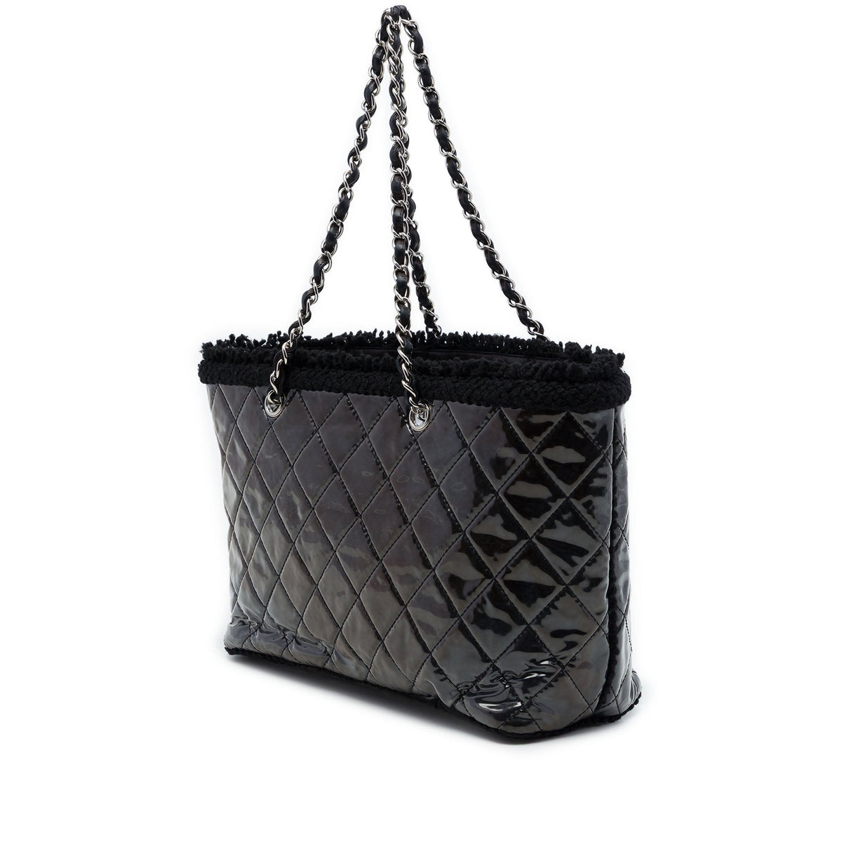 Chanel Small Quilted Tweed and PVC Funny Tote — Black