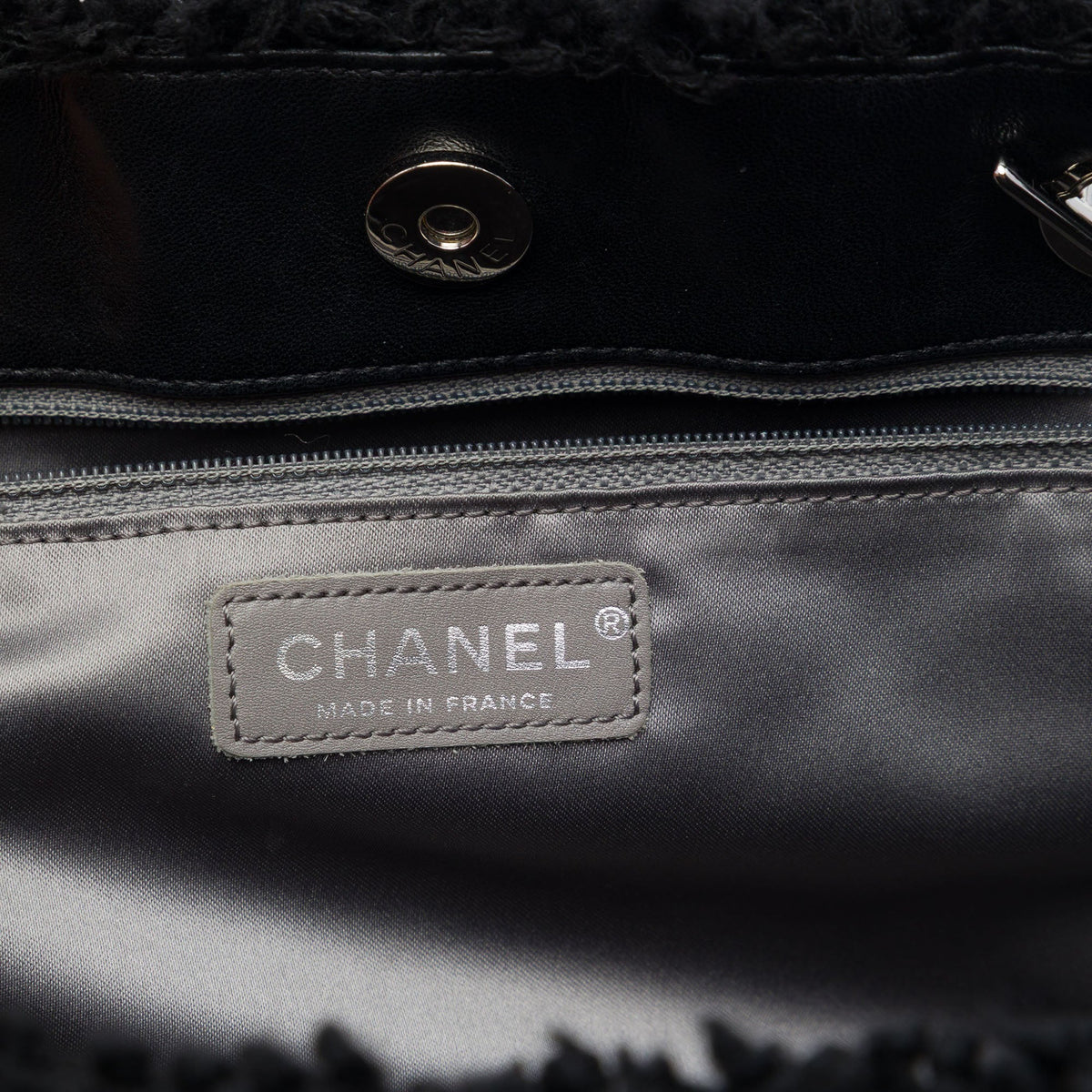 Chanel Small Quilted Tweed and PVC Funny Tote — Black
