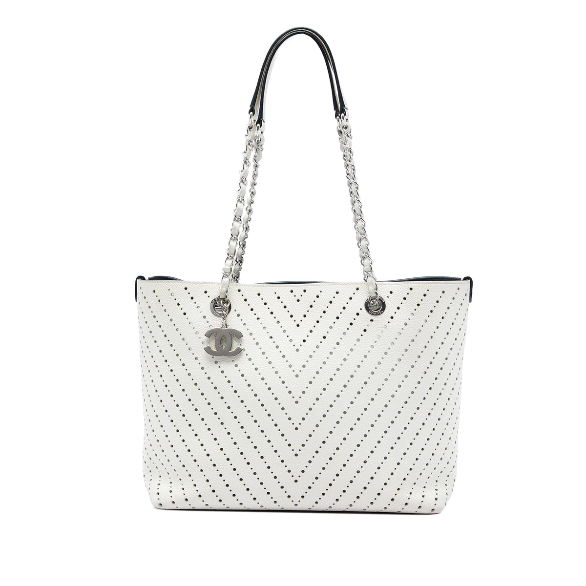 Chanel CC Perforated Chevron Caviar Shopping Tote