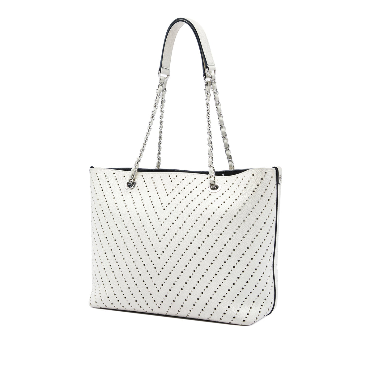 Chanel CC Perforated Chevron Caviar Shopping Tote