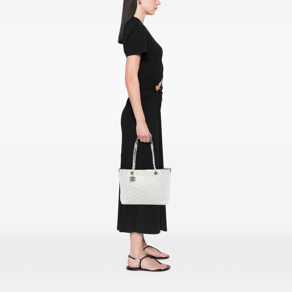 Chanel CC Perforated Chevron Caviar Shopping Tote