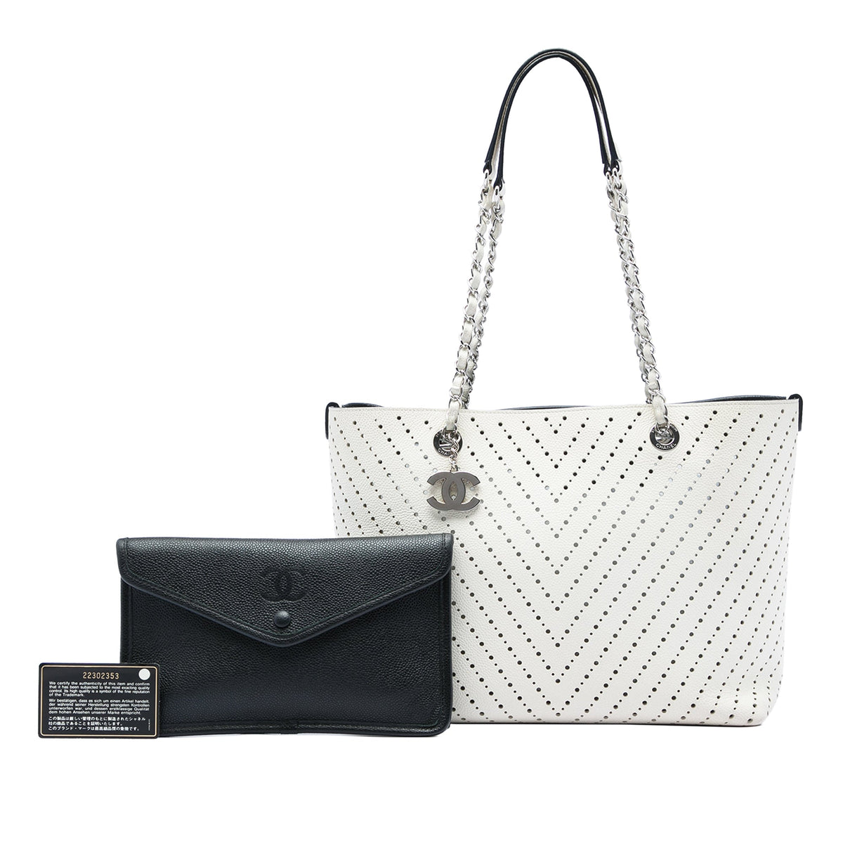 Chanel CC Perforated Chevron Caviar Shopping Tote