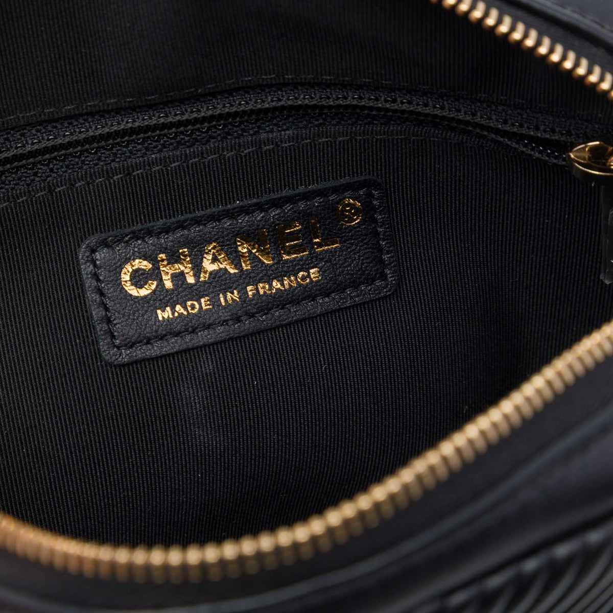 Chanel Chevron Lambskin Pleated Oval Camera Bag — Black