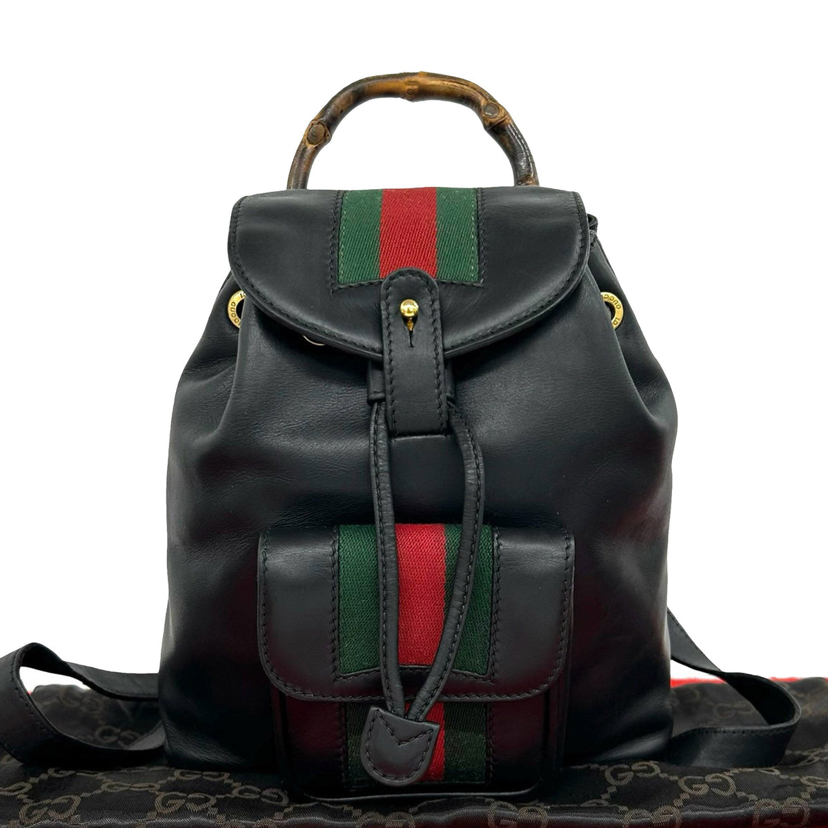 Gucci Calfskin Bamboo Web Drawstring Backpack