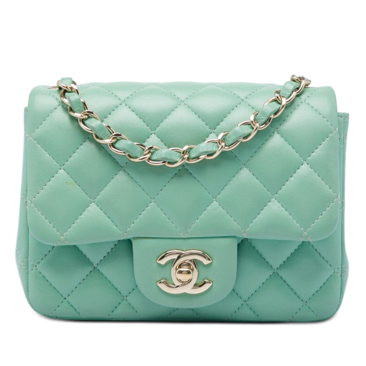 Chanel Mini Square Classic Lambskin Single Flap — Green