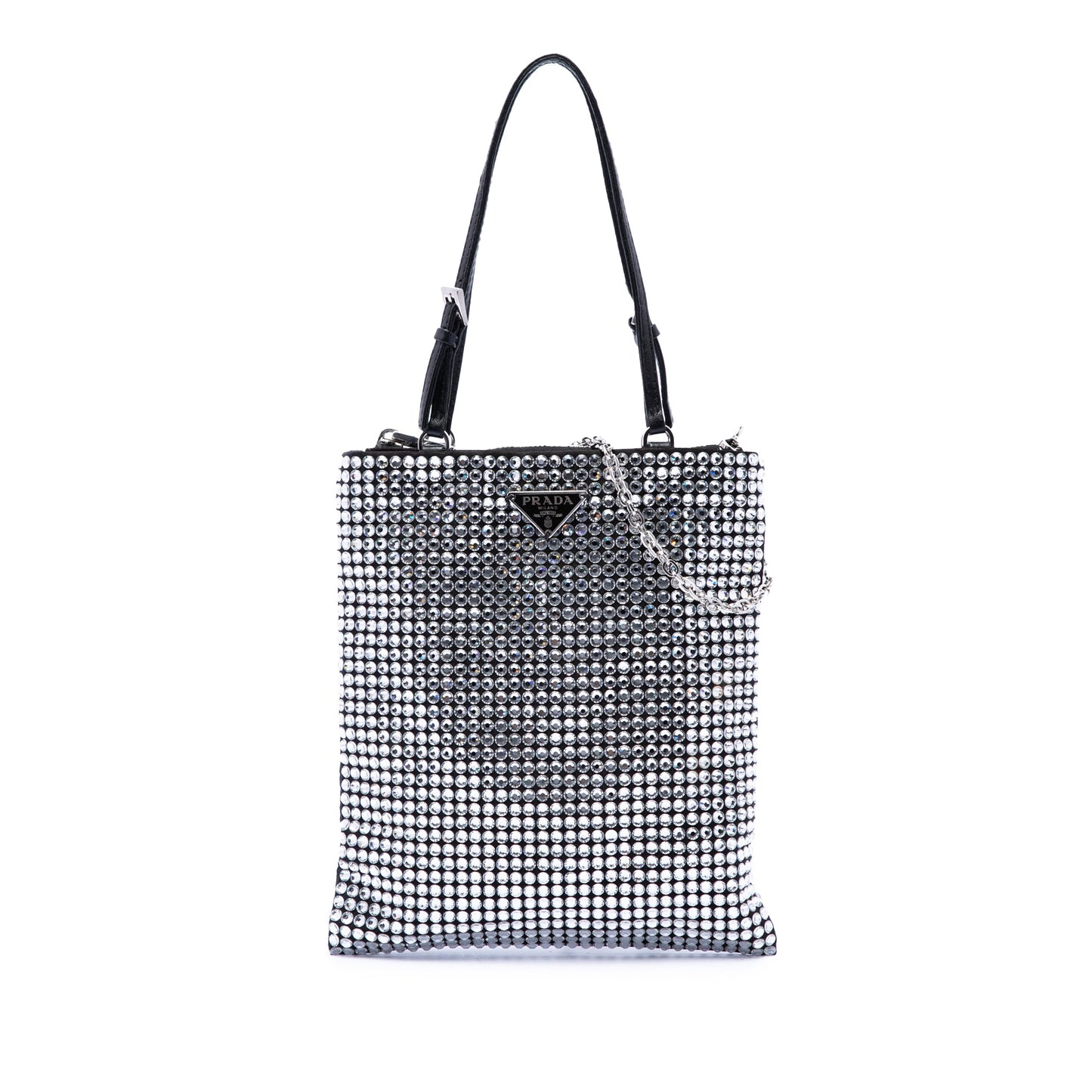 Prada Satin Crystal Embellished Chain Flat Tote