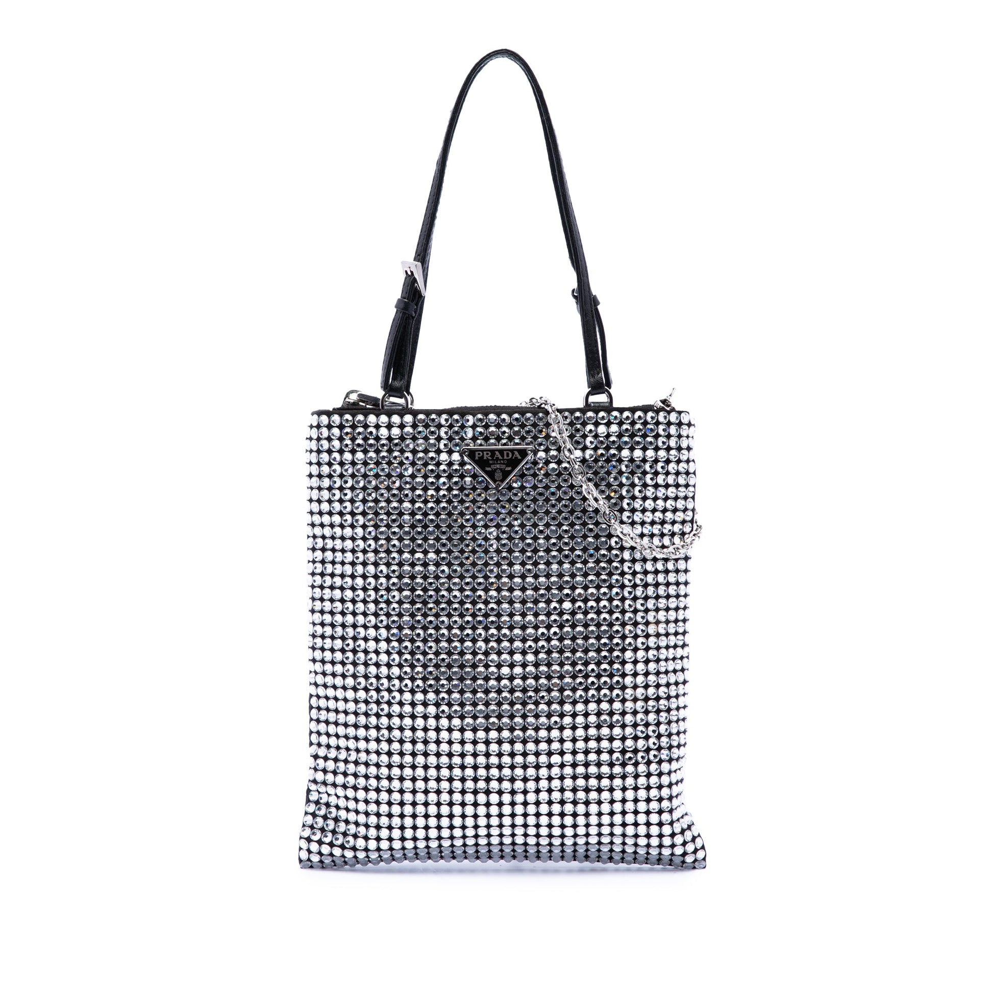 Prada Satin Crystal Embellished Chain Flat Tote