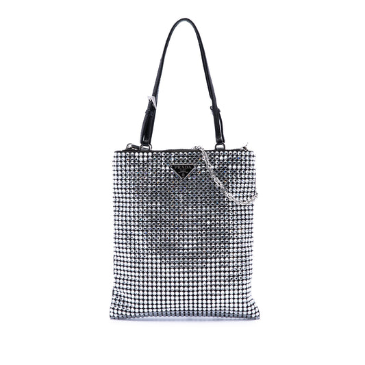 Prada Satin Crystal Embellished Chain Flat Tote