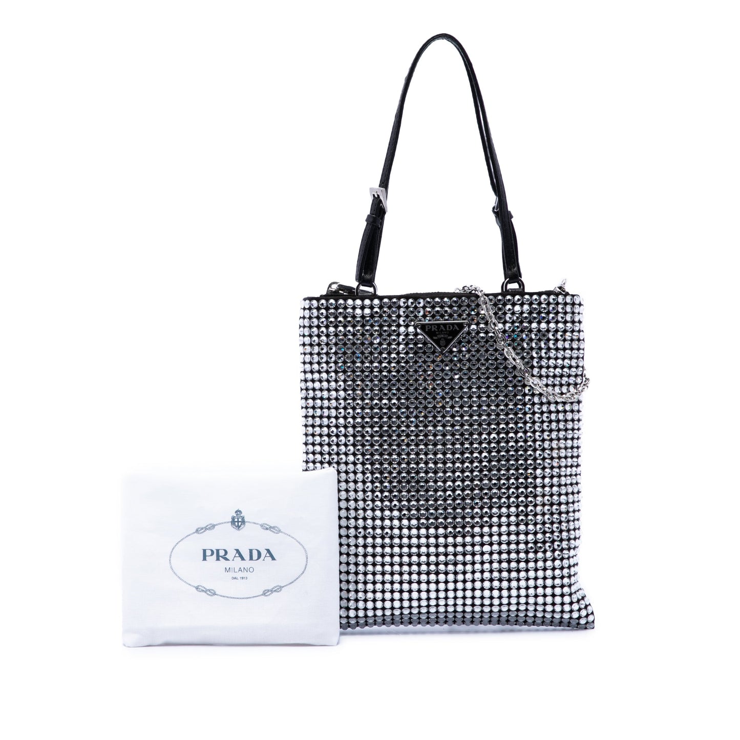 Prada Satin Crystal Embellished Chain Flat Tote