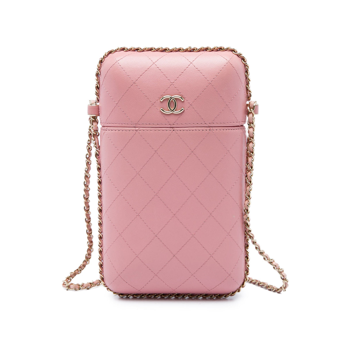 Chanel CC Quilted Lambskin Chain Around Phone Holder — Pink
