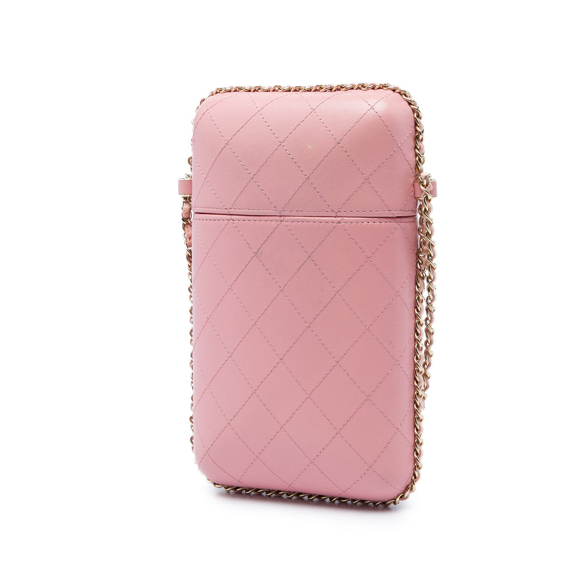 Chanel CC Quilted Lambskin Chain Around Phone Holder — Pink