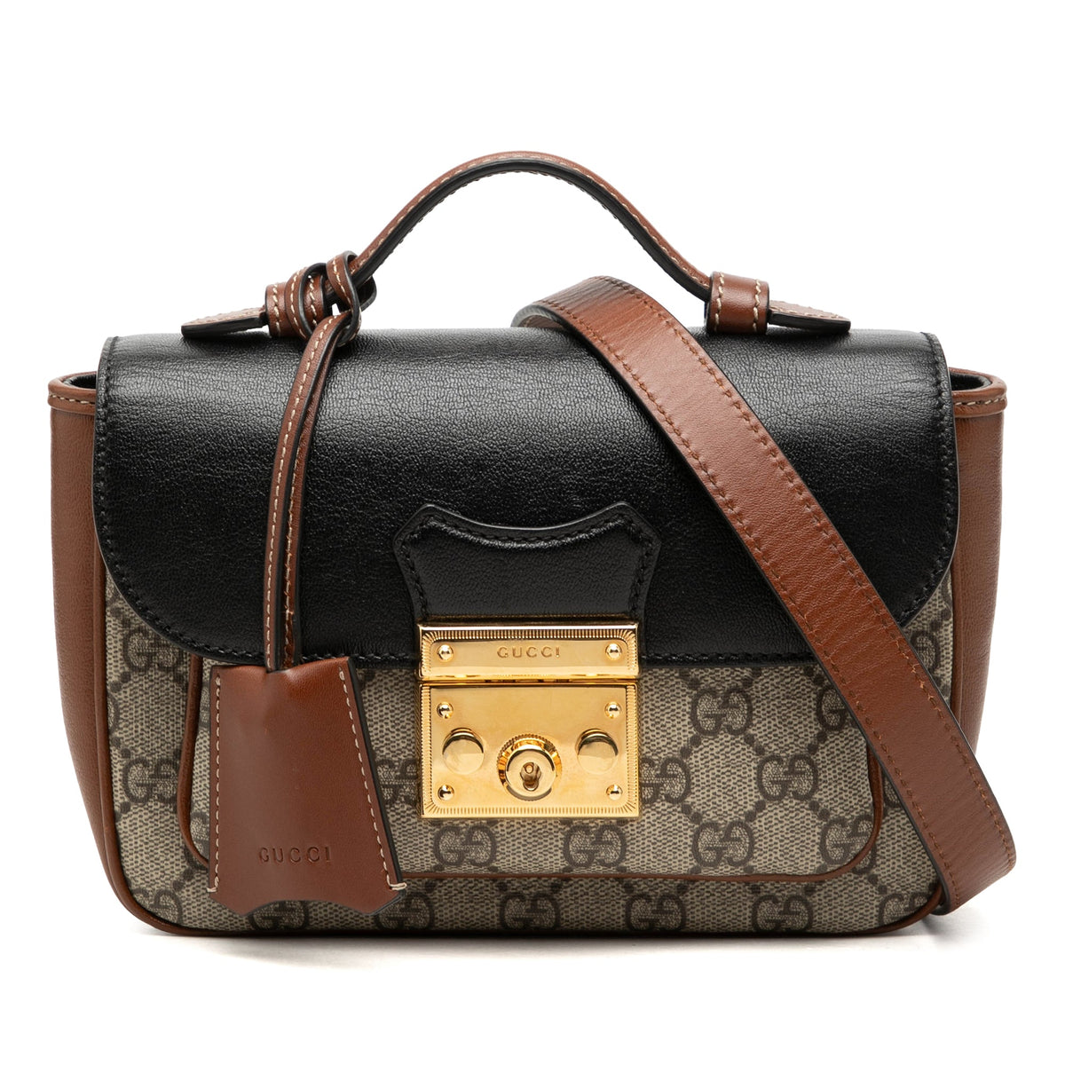 Gucci Mini GG Supreme and Calfskin Padlock Flap Pocket Satchel