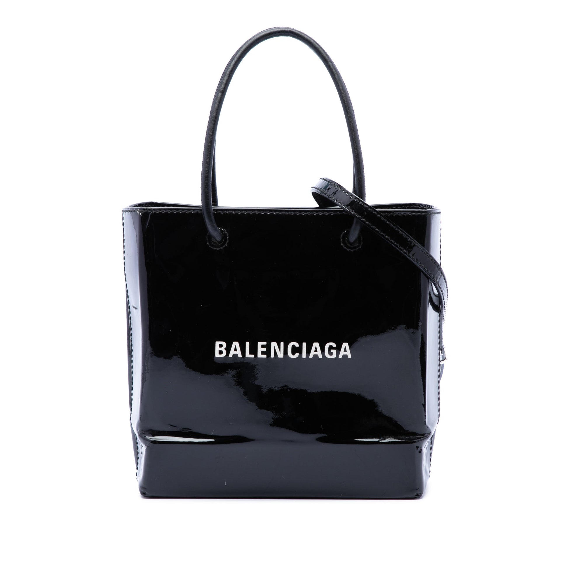 Balenciaga Patent Logo Shopping Tote XXS