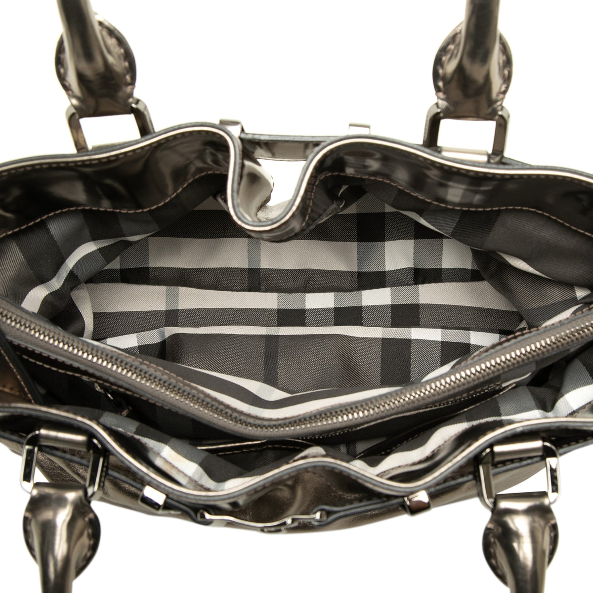 Burberry Small Metallic Pleated Calfskin Healy Tote — Brown