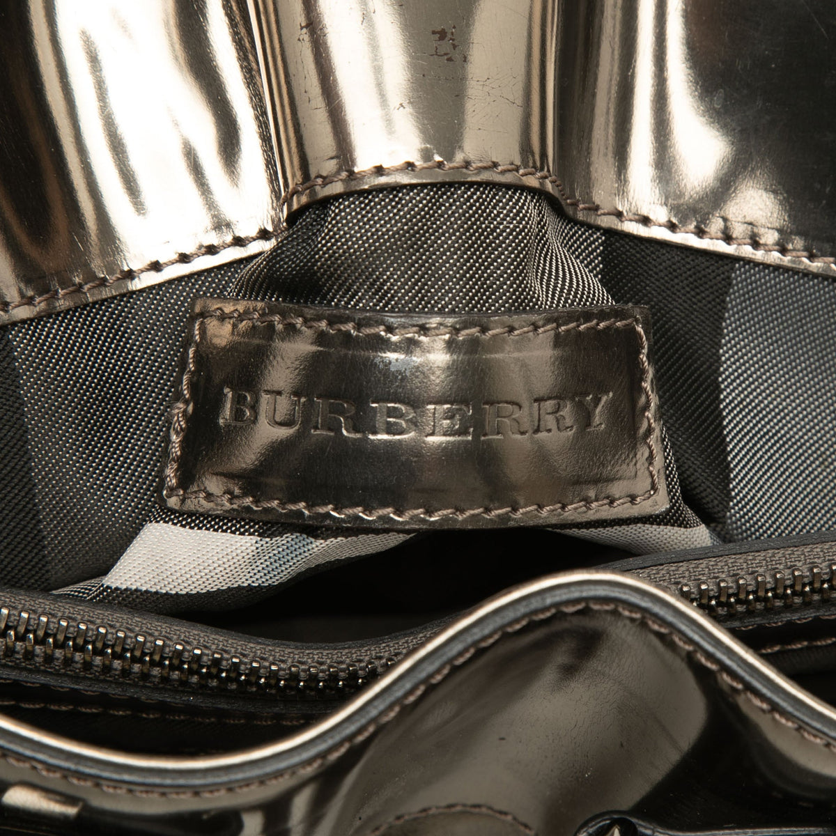 Burberry Small Metallic Pleated Calfskin Healy Tote — Brown