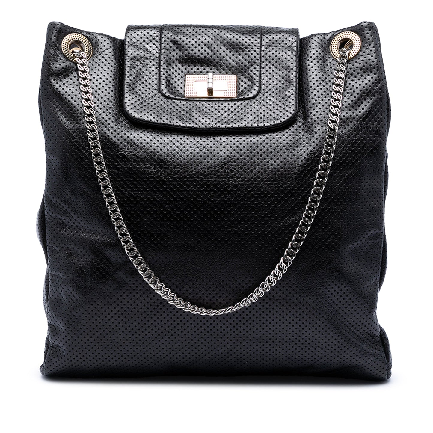 Chanel Perforated Crackled Metallic Calfskin Drill Tote