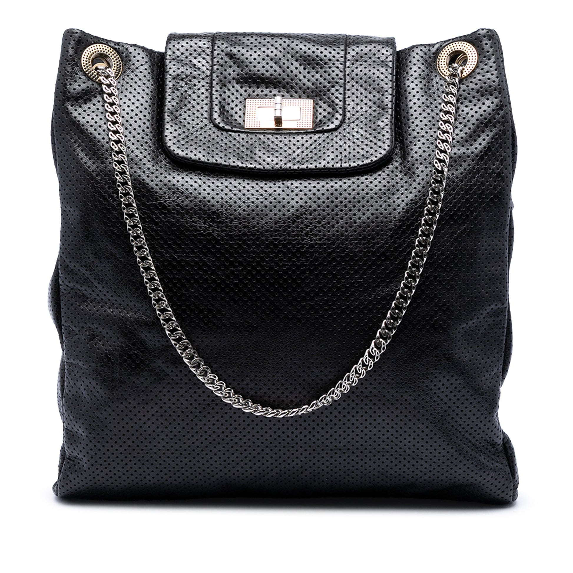 Chanel Perforated Crackled Metallic Calfskin Drill Tote