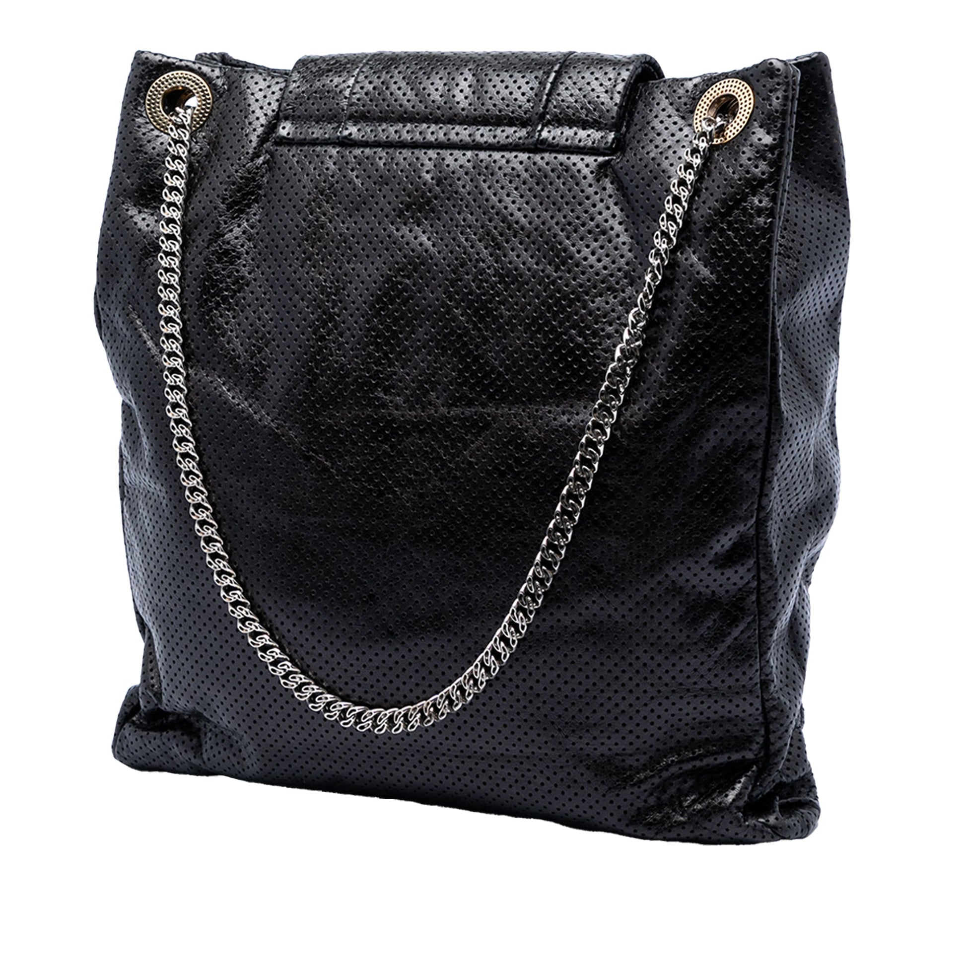 Chanel Perforated Crackled Metallic Calfskin Drill Tote