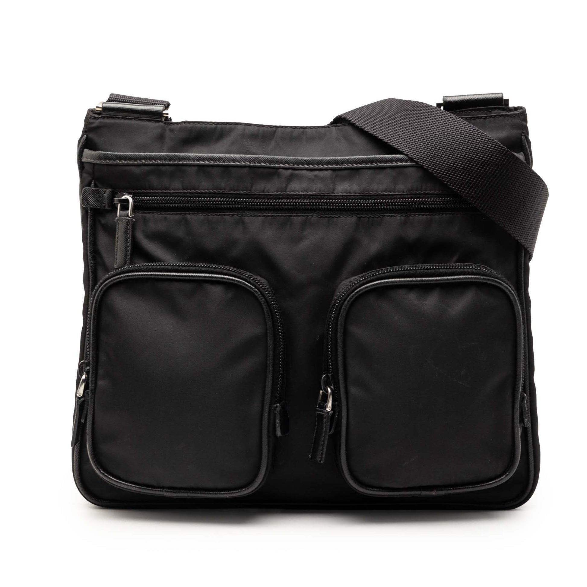 Prada Saffiano Trimmed Tessuto Zip Top Crossbody