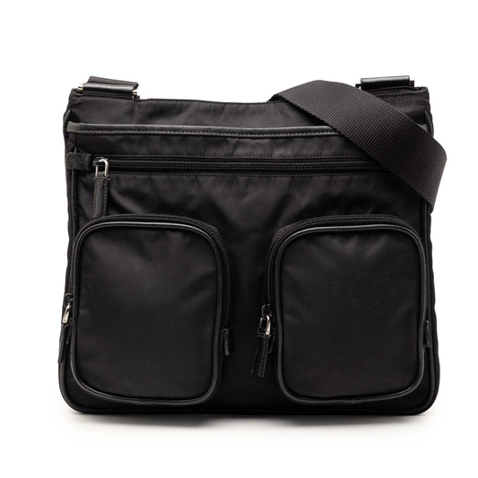 Prada Saffiano Trimmed Tessuto Zip Top Crossbody