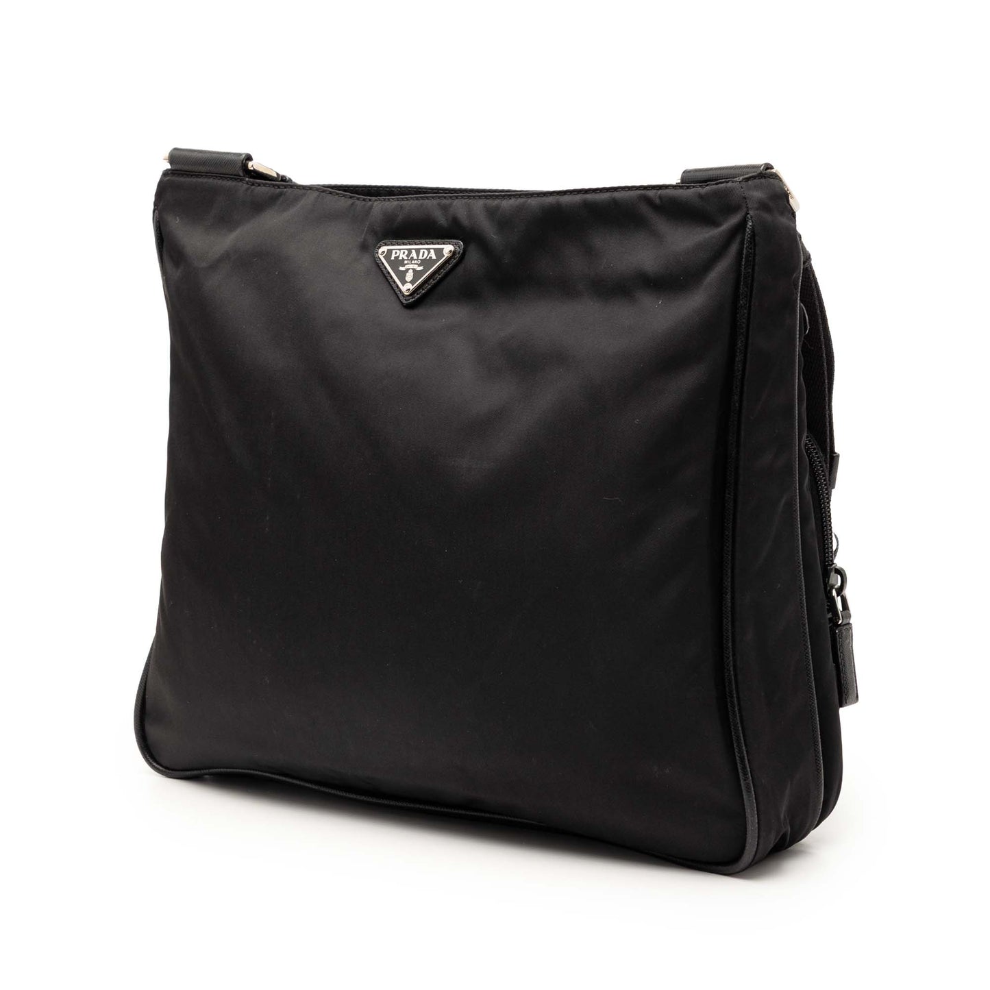 Prada Saffiano Trimmed Tessuto Zip Top Crossbody