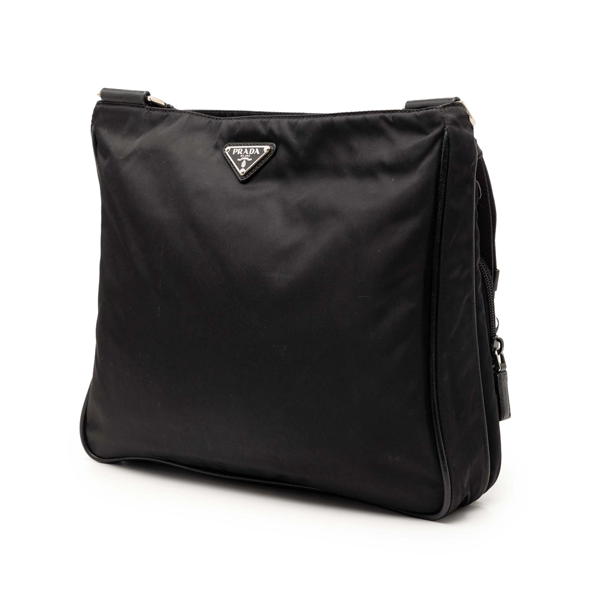 Prada Saffiano Trimmed Tessuto Zip Top Crossbody