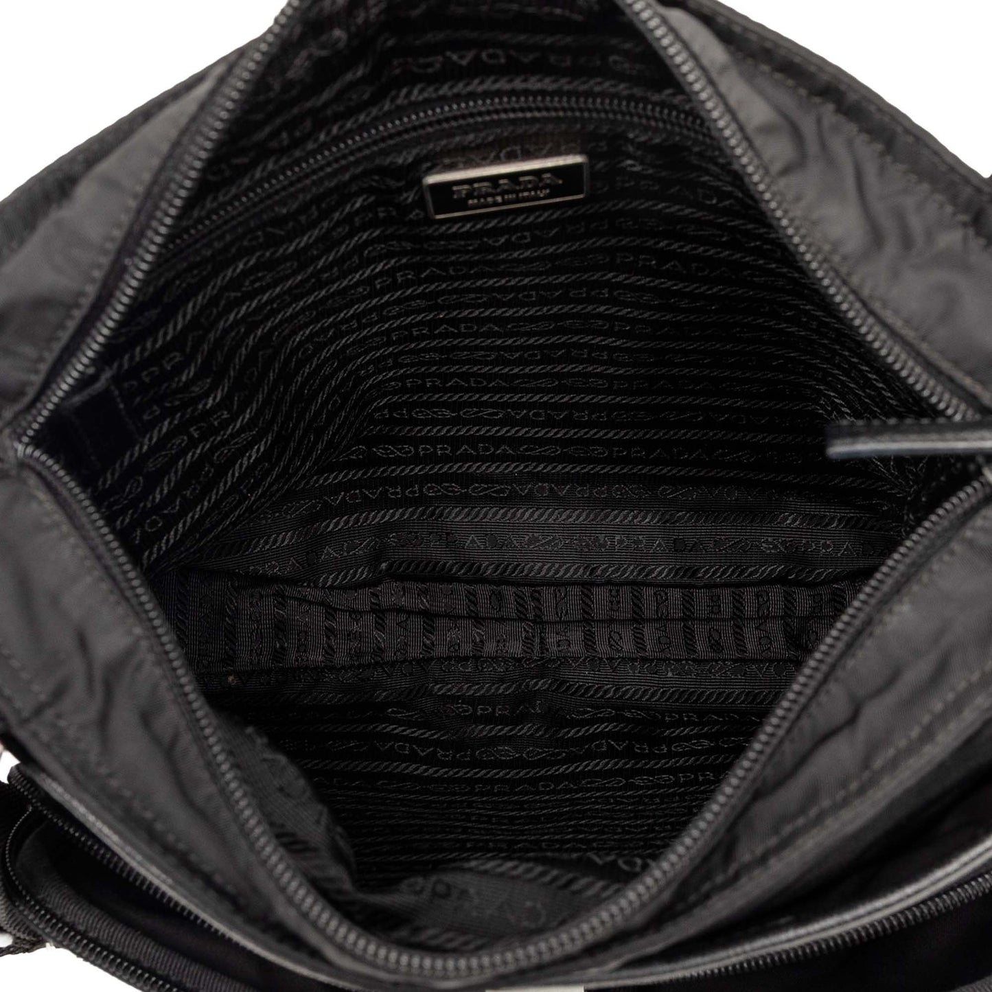 Prada Saffiano Trimmed Tessuto Zip Top Crossbody