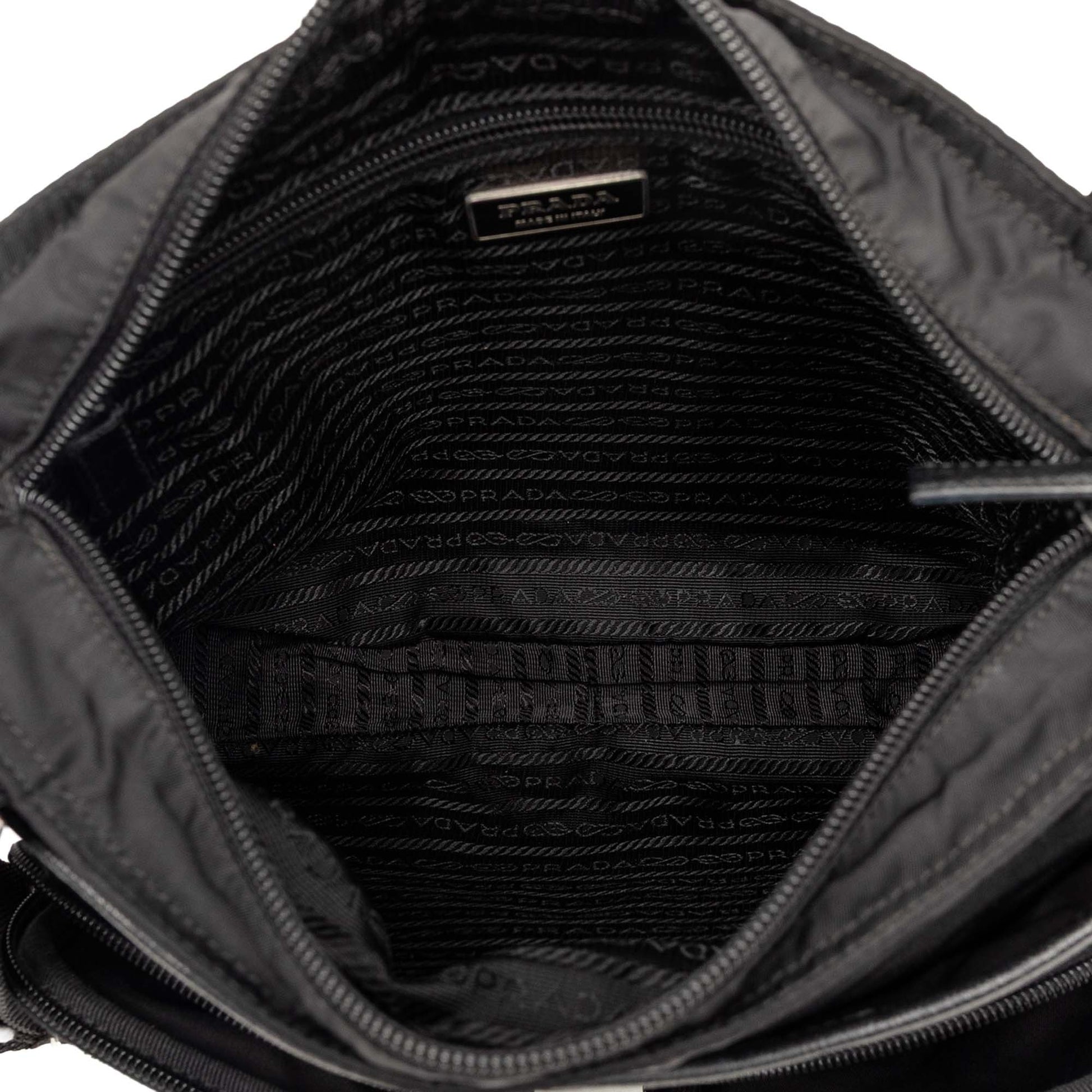 Prada Saffiano Trimmed Tessuto Zip Top Crossbody