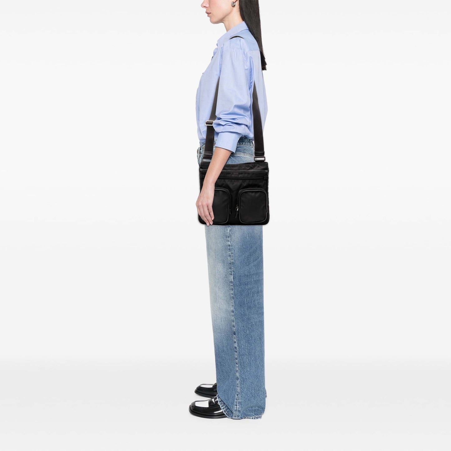 Prada Saffiano Trimmed Tessuto Zip Top Crossbody