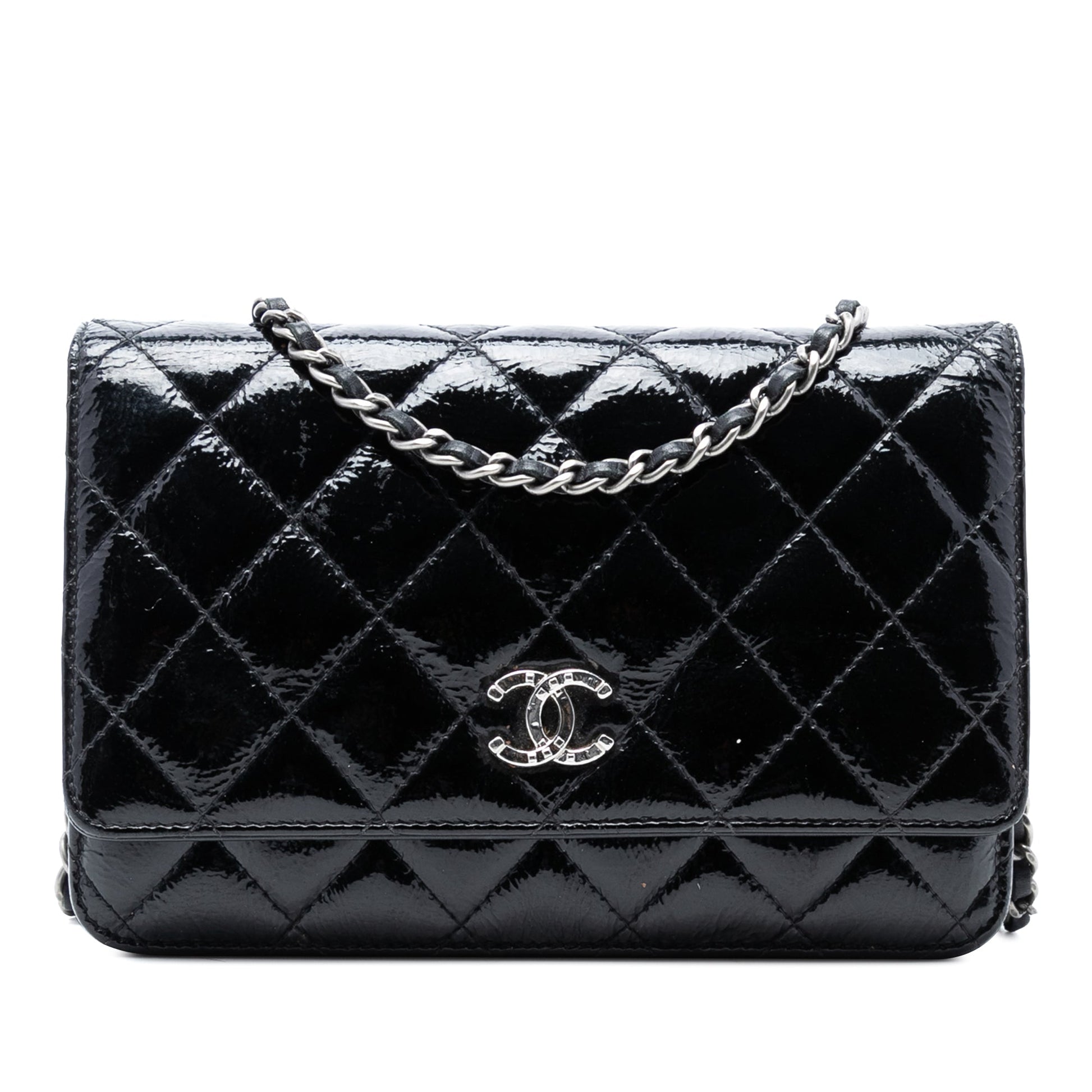 Chanel CC Quilted Shiny Aged Calfskin Wallet On Chain