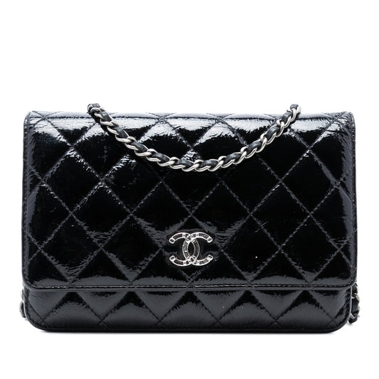 Chanel CC Quilted Shiny Aged Calfskin Wallet On Chain