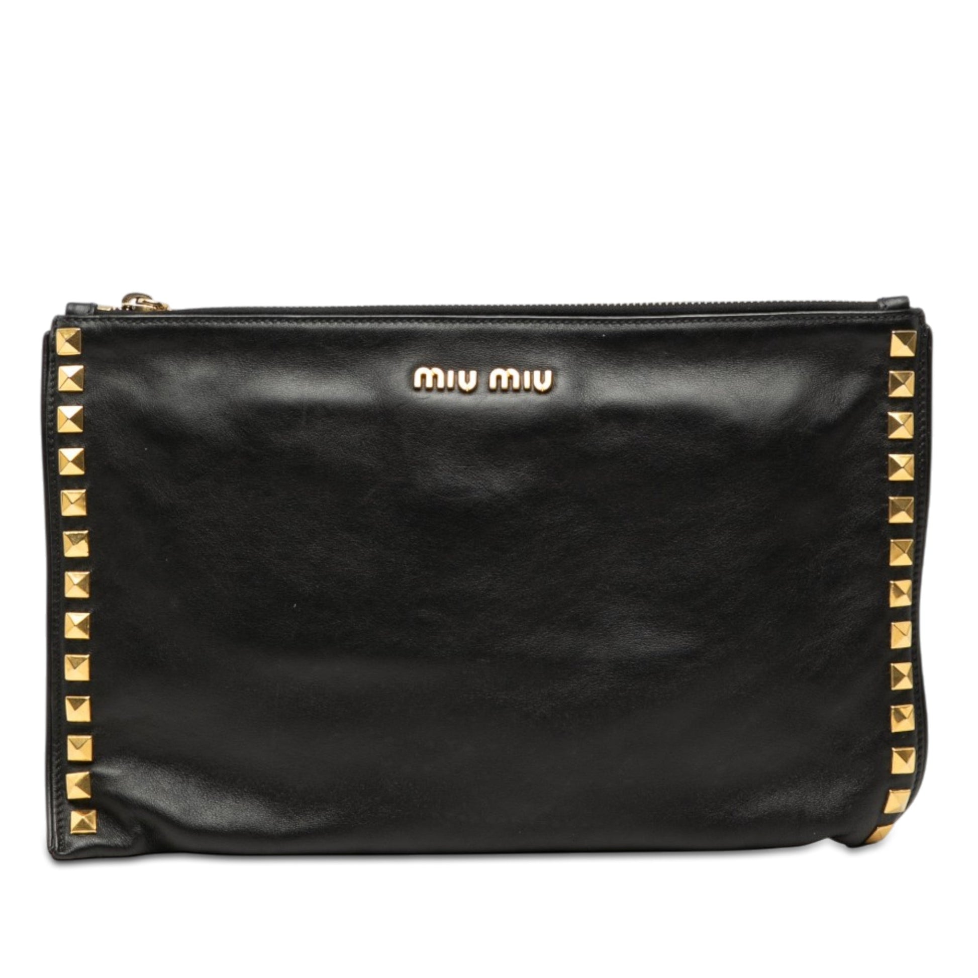 Miu Miu Studded Leather Zip Clutch