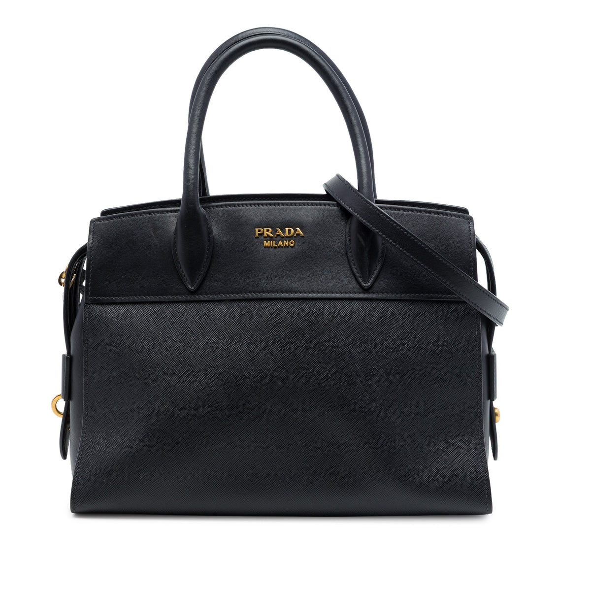 Prada Saffiano and City Calf Esplanade Satchel — Black