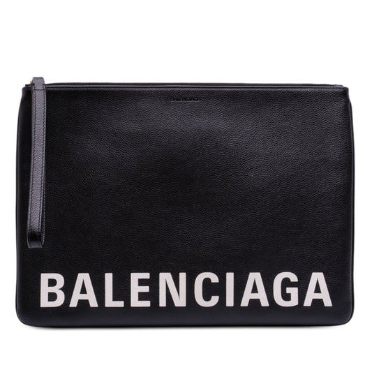 Balenciaga Leather Ville Logo Clutch