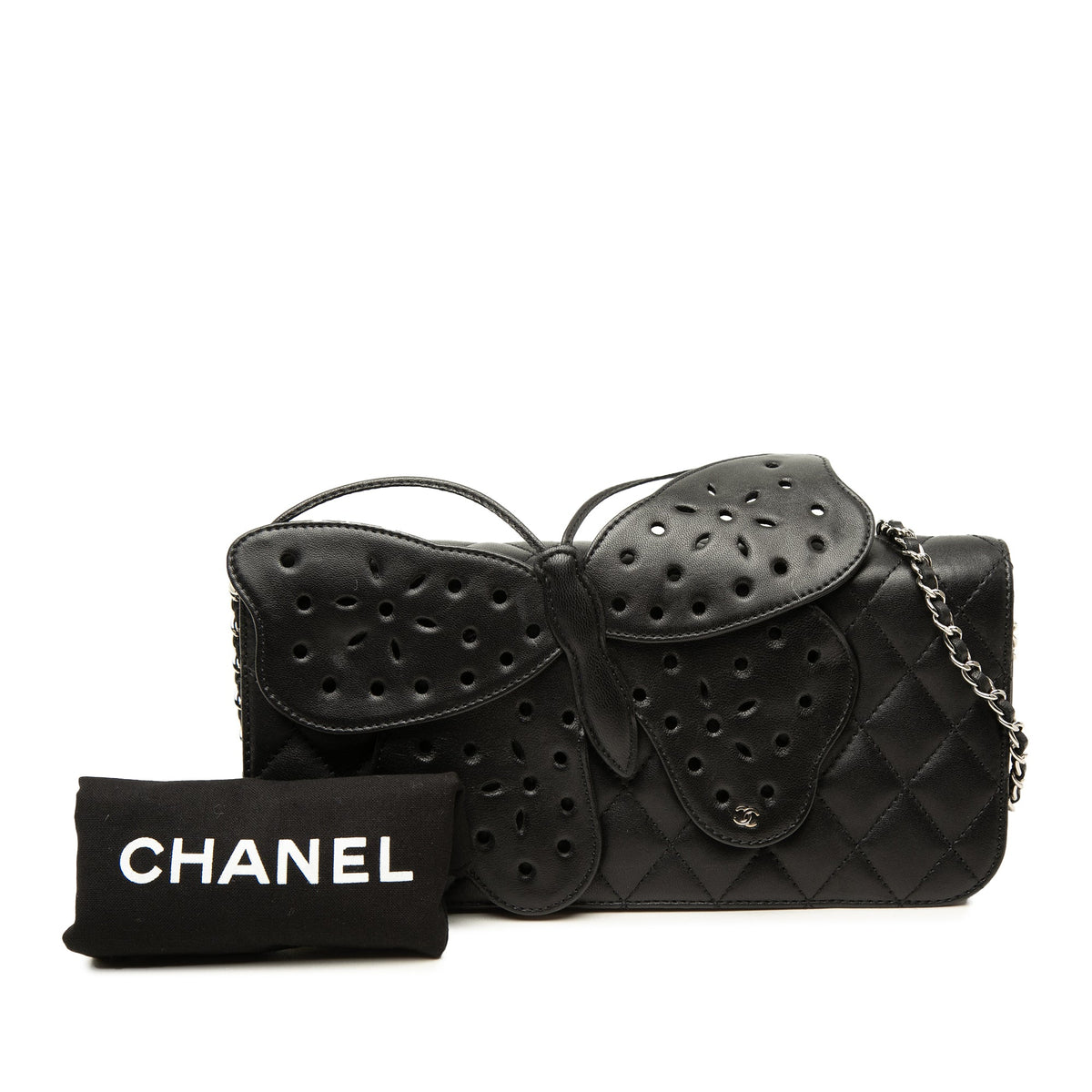 Chanel Quilted Lambskin Butterfly Clutch With Chain