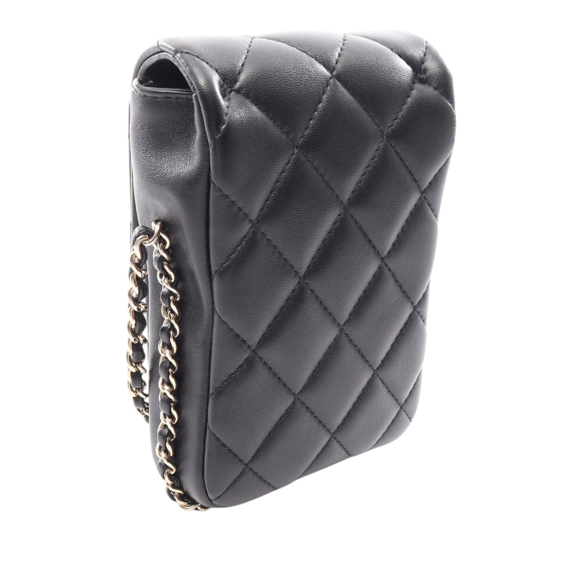 Chanel CC Quilted Lambskin Phone Holder with Chain — Black
