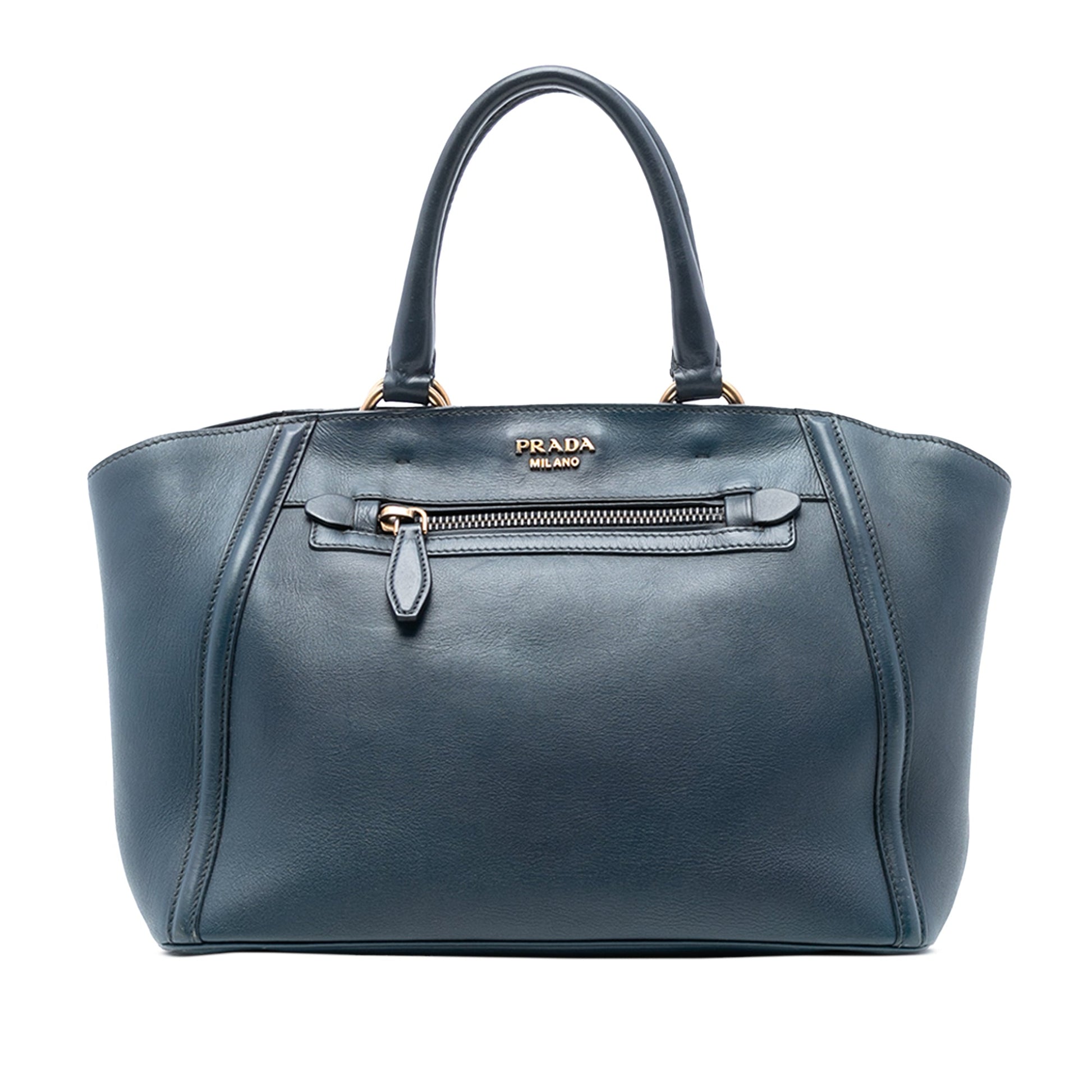 Prada Large Visone City Calf Double Handle Shopping Tote