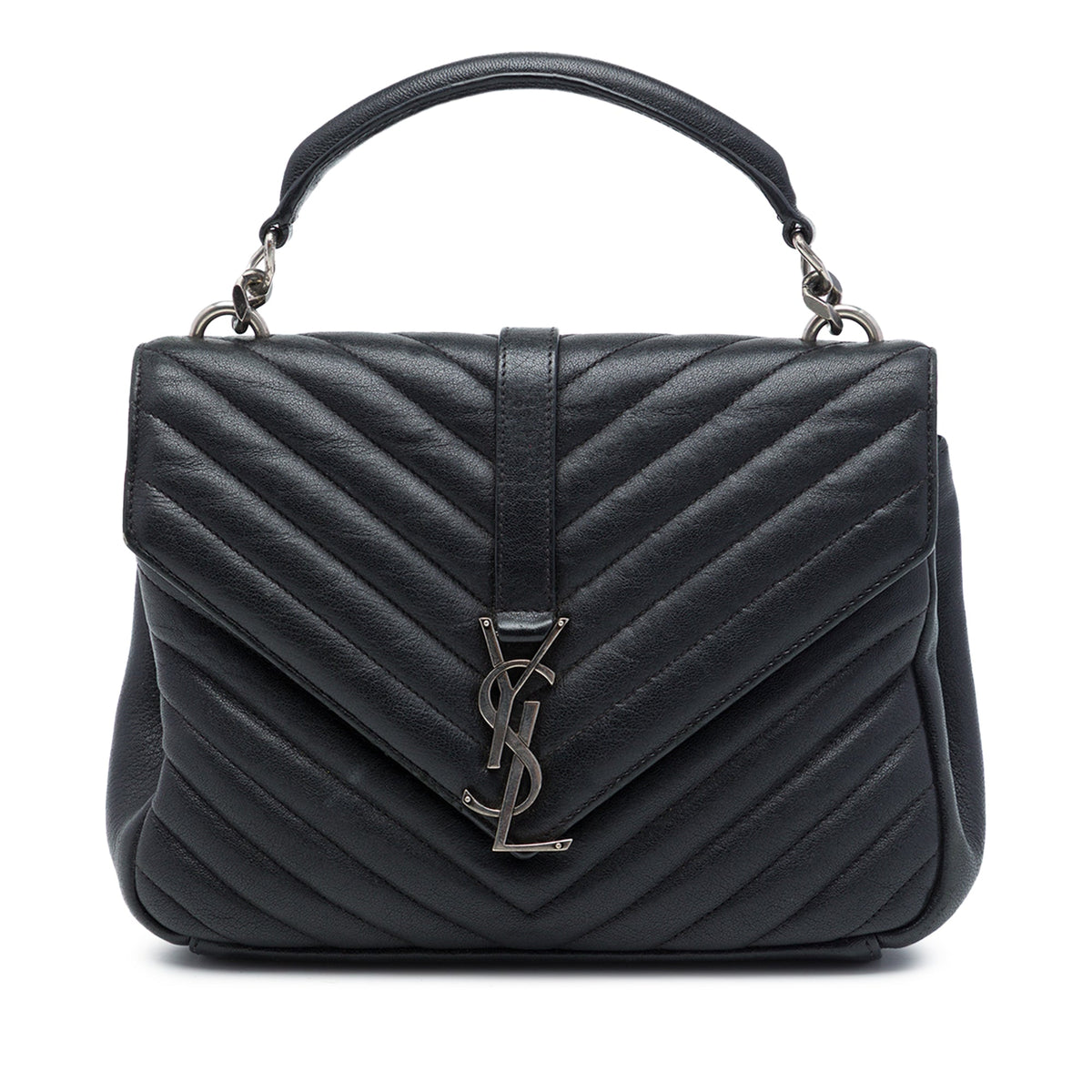Saint Laurent Medium Chevron Sheepskin Monogram College Satchel
