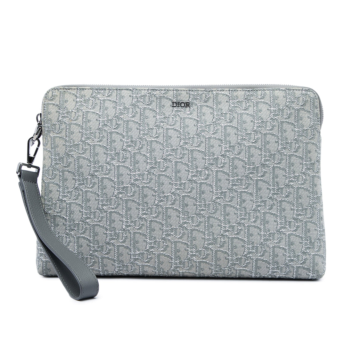 Dior Oblique Canvas A4 Zipped Pouch — Gray
