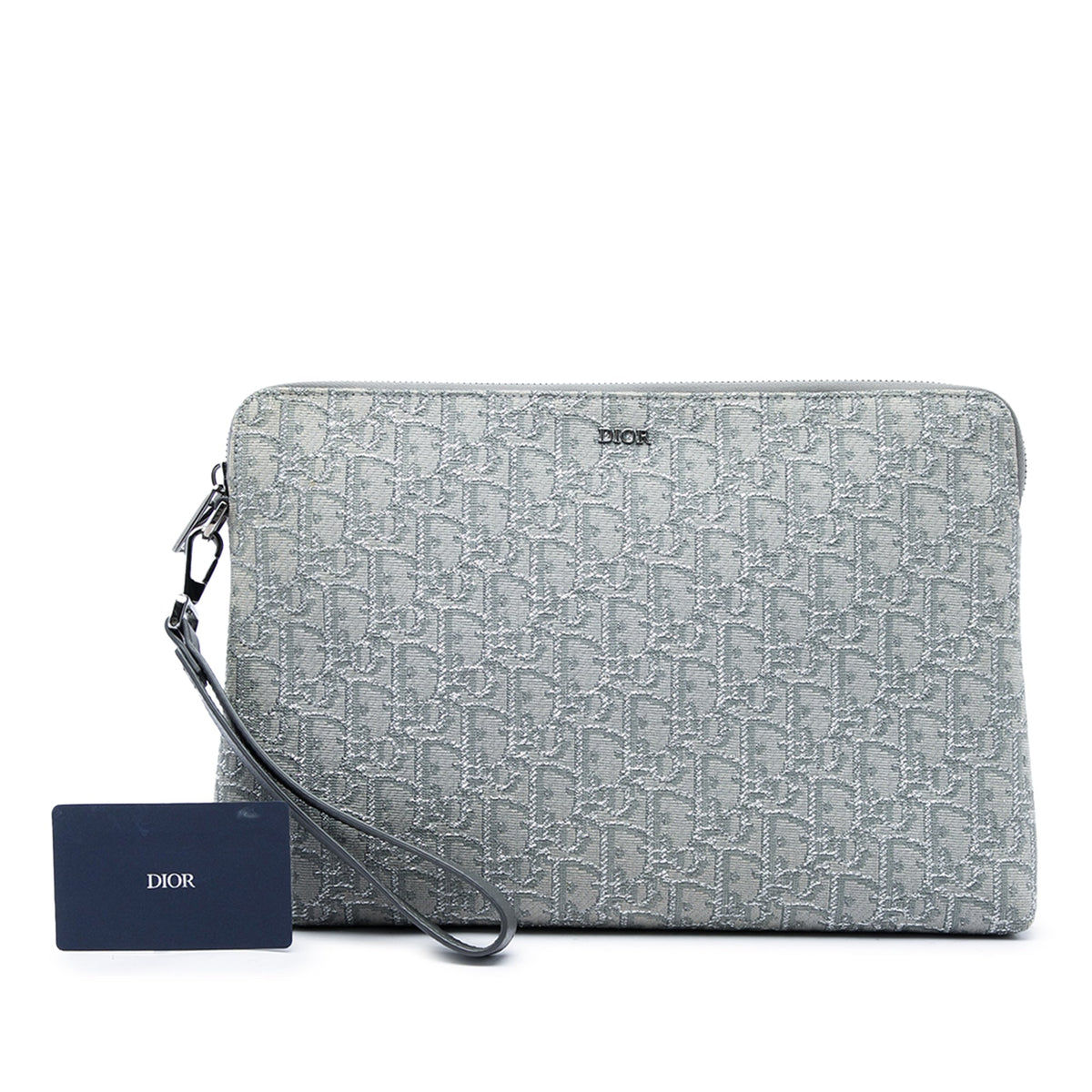 Dior Oblique Canvas A4 Zipped Pouch — Gray