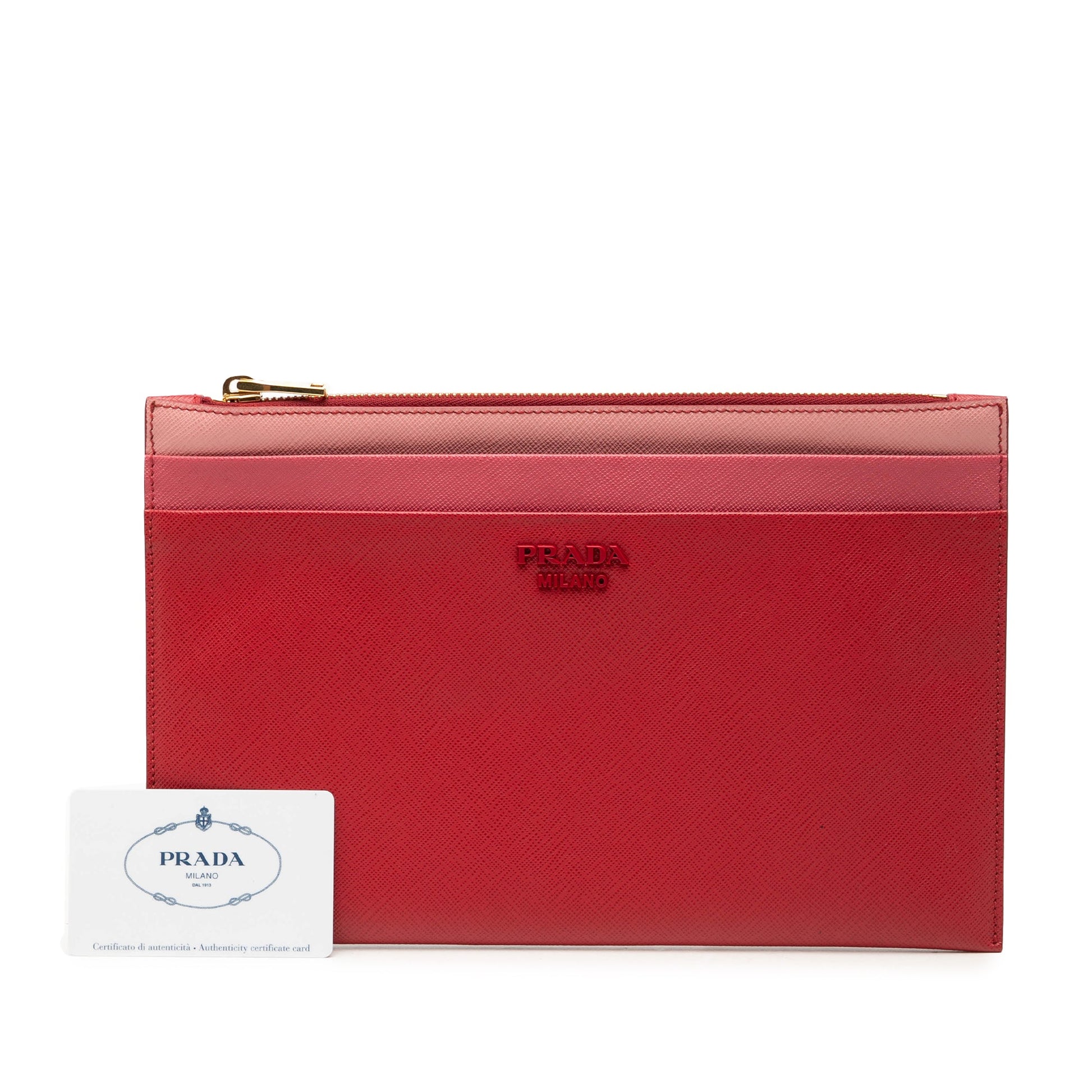 Prada Tricolor Saffiano Zippered Portfolio Clutch