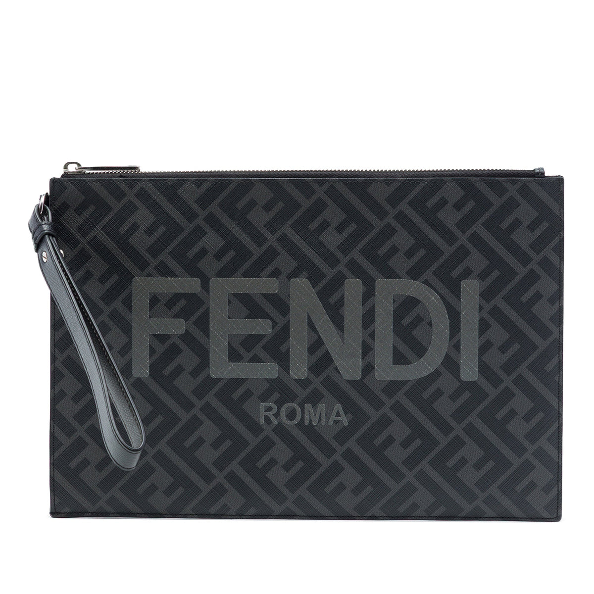 Fendi Zucca Coated Canvas FF 1974 Diagonal Logo Flat Pouch