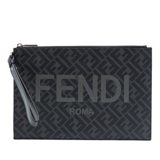 Fendi Zucca Coated Canvas FF 1974 Diagonal Logo Flat Pouch