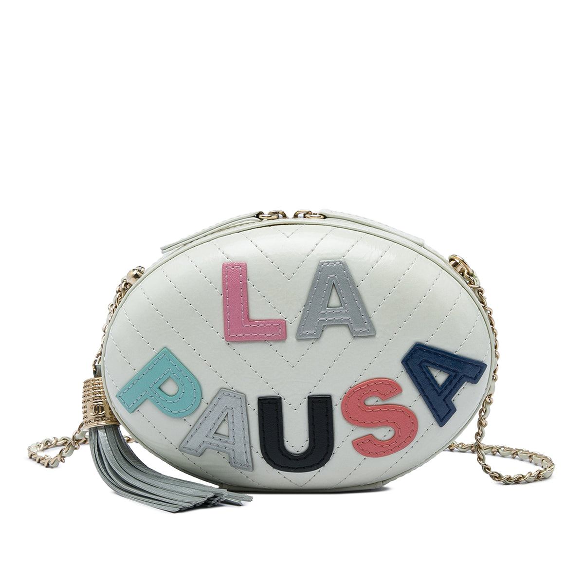 Chanel Chevron Lambskin La Pausa Evening Bag — White