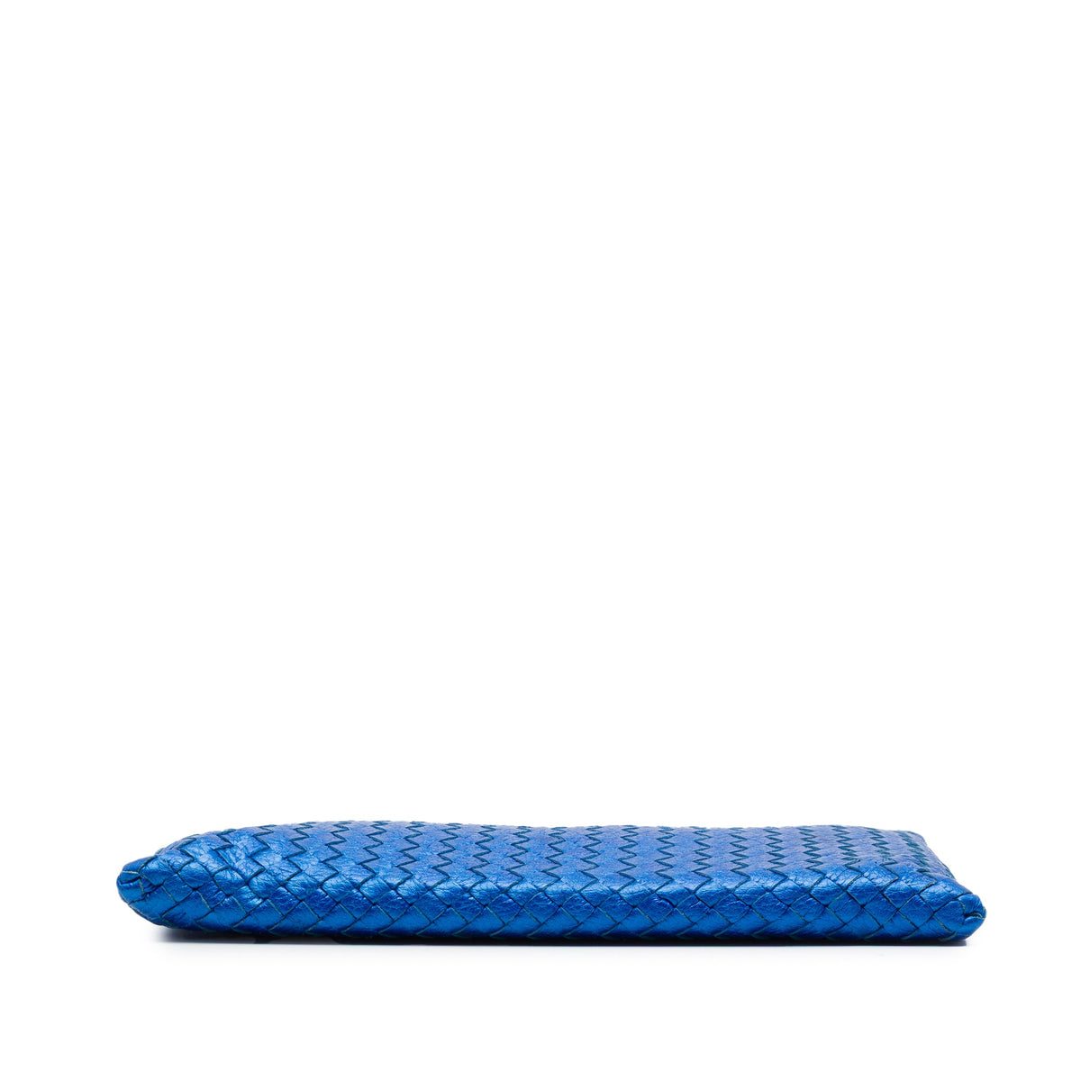 Bottega Veneta Metallic Leather Intrecciato Wristlet Clutch — Blue