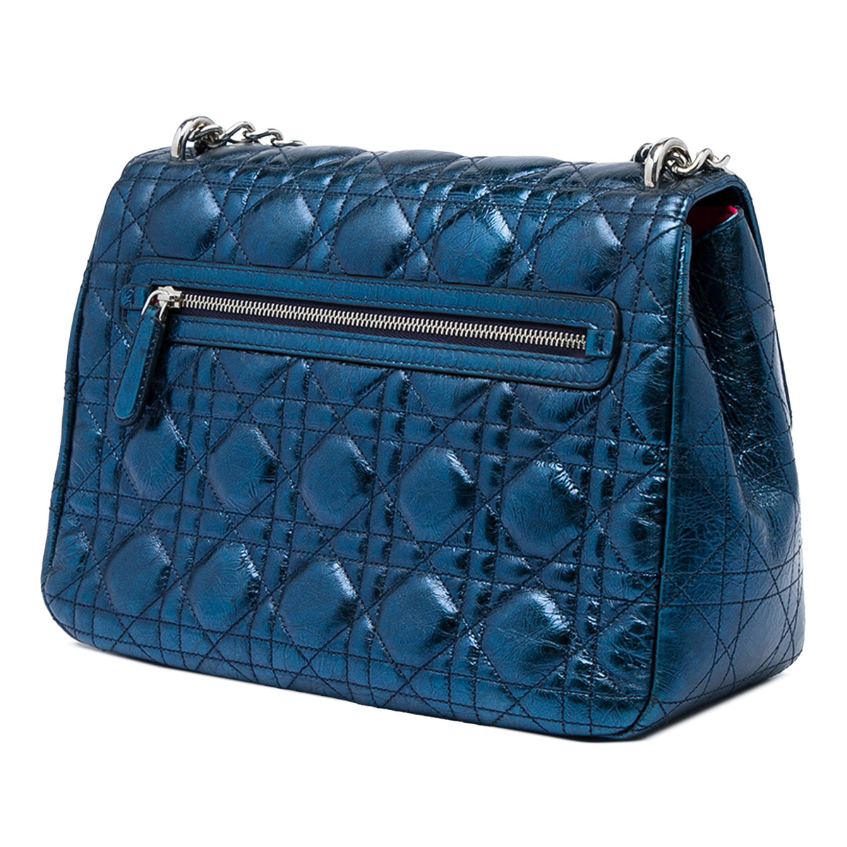 Dior Large Metallic Aged Calfskin Cannage Miss Dior Flap — Blue