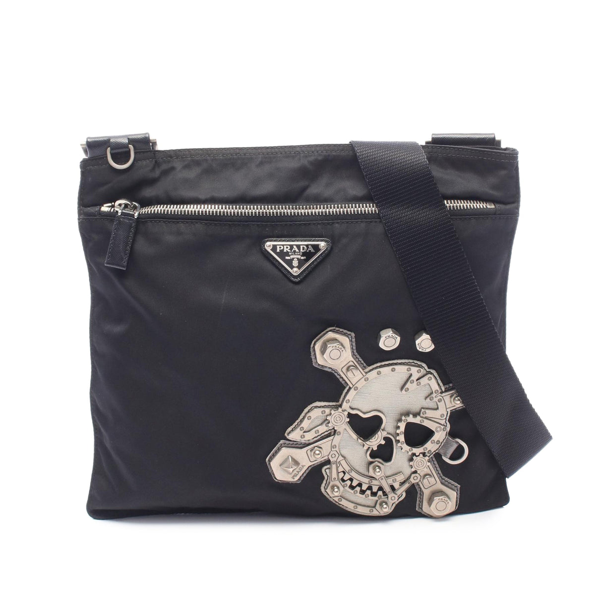 Prada Tessuto Skull Crossbody — Black